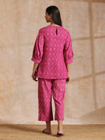 Thumbnail for trueBrowns Pink Dabu Print Cotton Baggy Sleeve Co-Ord Set - Distacart