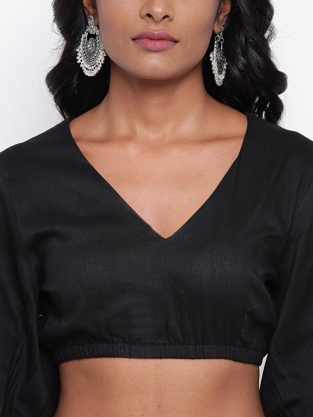 trueBrowns Black Gathered Sleeve Top - Distacart
