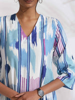 Thumbnail for trueBrowns Blue Ikat Print Muslin Kurta Set