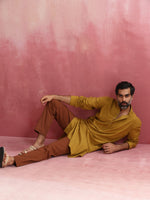 Thumbnail for trueBrowns Men's Mustard Mandarin Collar Kurta - Distacart