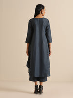 Thumbnail for trueBrowns Light Blue Slub Gathered Kurta Pant Set - Distacart