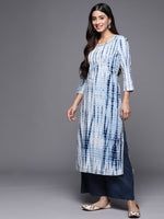 Thumbnail for Varanga Women Straight Kurta With Round Neck Paired With Blue Solid Palazzo And Blue Solid Dupatta - Distacart