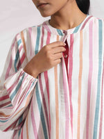 Thumbnail for trueBrowns Off-White Cotton Multi Stripe Short Dress