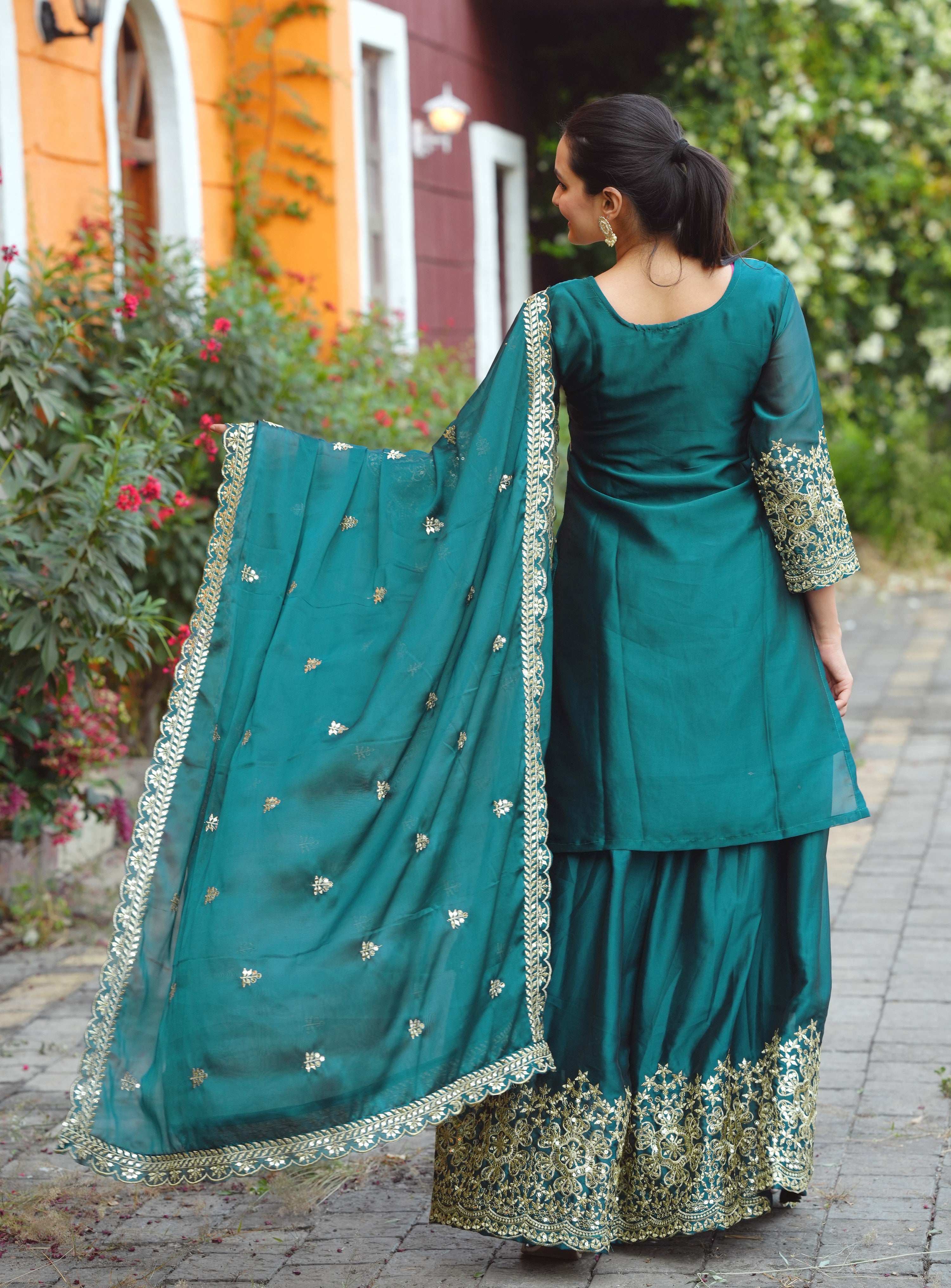 Yash Enterprise Festive Teal Green Sequence Embroidered Work Readymade Salwar Suit