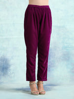 Thumbnail for trueBrowns Wine Printed Velvet Lace Co-Ord Set - Distacart