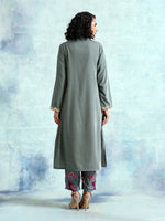 Thumbnail for trueBrowns Grey Velvet Lace Kurta Pant Set - Distacart
