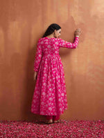Thumbnail for trueBrowns Red Print Flared Anarkali Kurta Set - Distacart