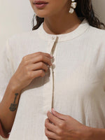Thumbnail for trueBrowns Off-White Cotton Linen Kurta Pant Set