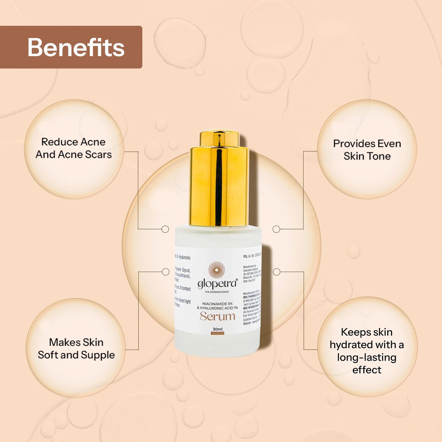 Glopetra Niacinamide & Hyaluronic Acid Serum For Acne & Dark Spots - Dista