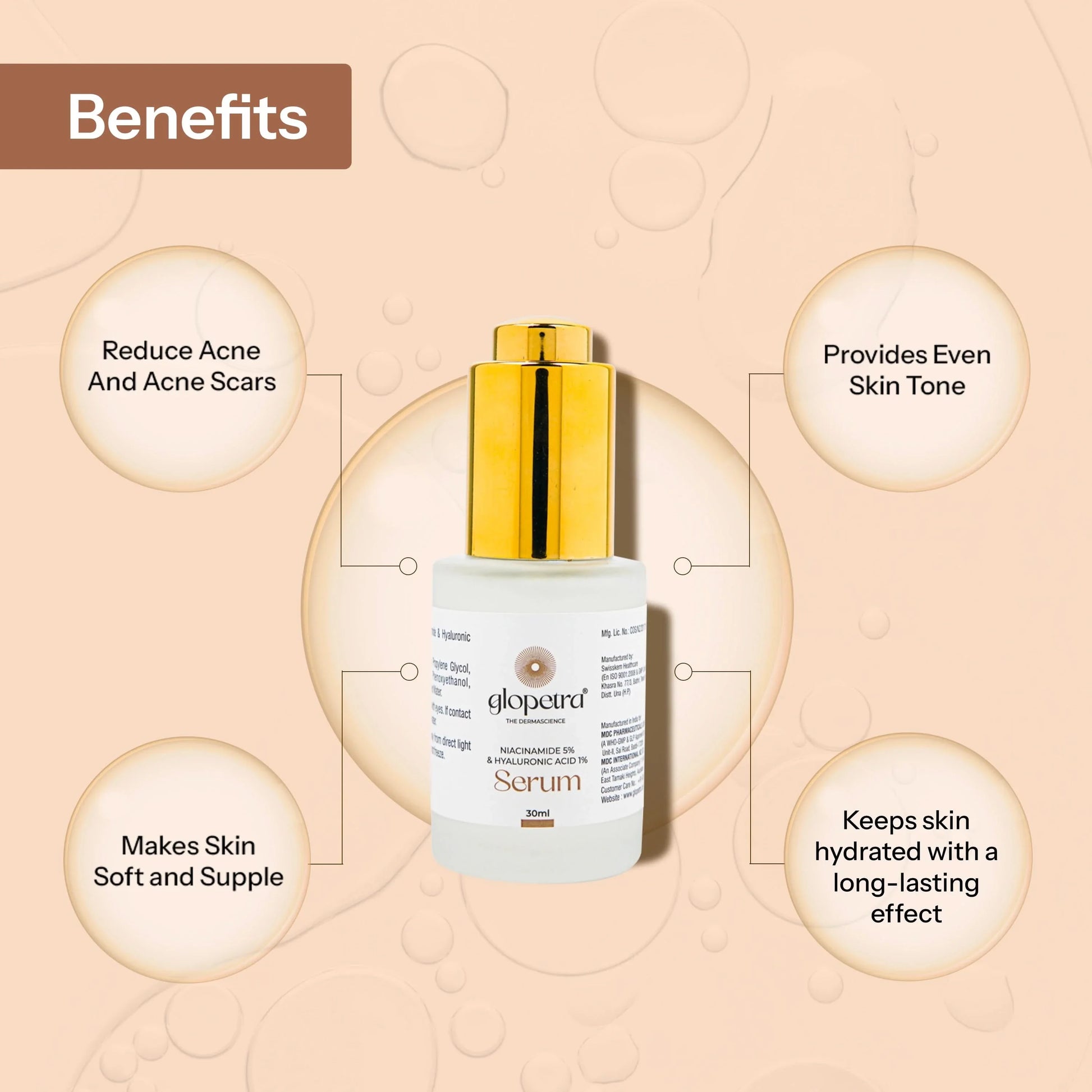 Glopetra Niacinamide & Hyaluronic Acid Serum For Acne & Dark Spots - Dista