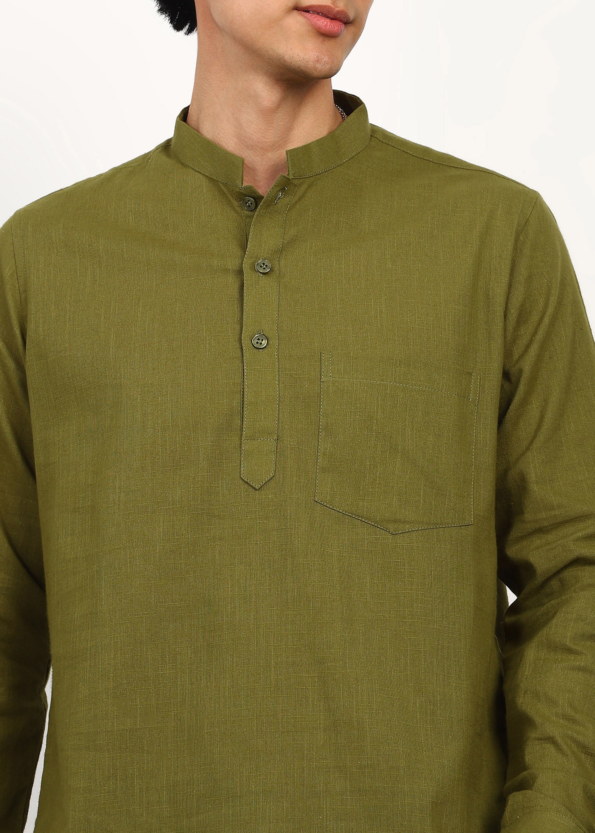 Fabmade Olive Still Linen Kurta - Distacart