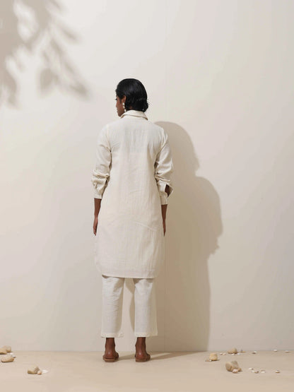 trueBrowns Off-White Cotton Linen Kurta Co-Ord Set - Distacart