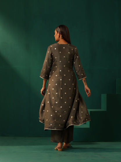 trueBrowns Grey Diamond Viscose Silk Front Slit Kurta Pant Set - Distacart