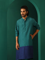 Thumbnail for trueBrowns Men's Blue Color Block Silk Long Kurta - Distacart