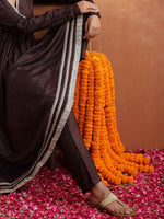 Thumbnail for trueBrowns Brown Metallic Flared Anarkali Kurta Set