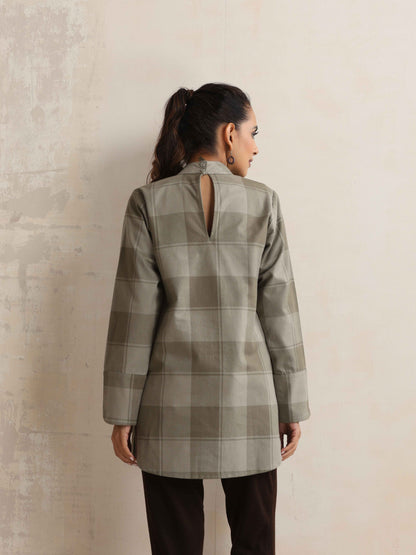trueBrowns Green Check High Neck Winter Top - Distacart