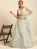 Thumbnail for House of Panchhi Sea green Net Multi Sequins with heavy Zarkan embroidery Lehenga choli & Dupatta - Distacart