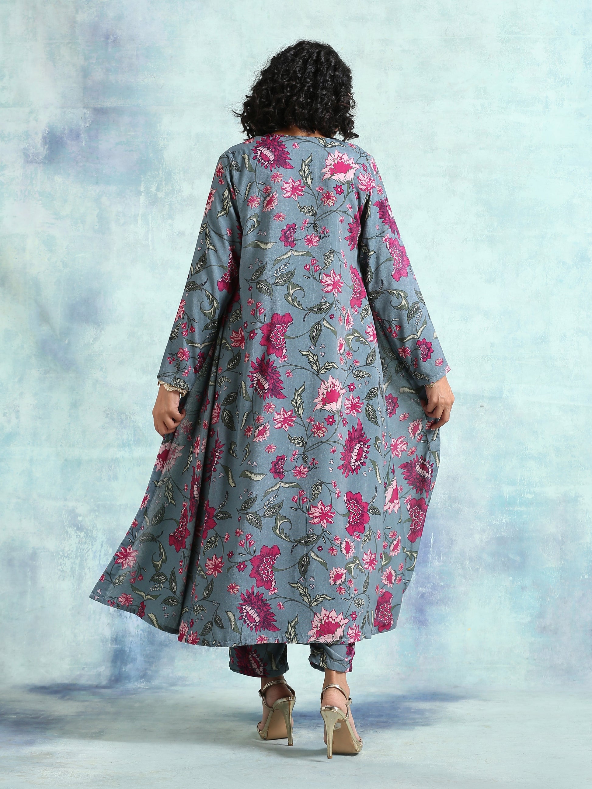 trueBrowns Grey Printed Velvet Overlay Jacket - Distacart