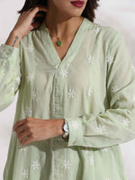 Thumbnail for trueBrowns Green Cotton Floral Embroidered Co-ord Set