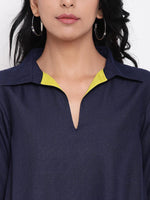 Thumbnail for trueBrowns Linen Cotton Blue Collared Dress - Distacart