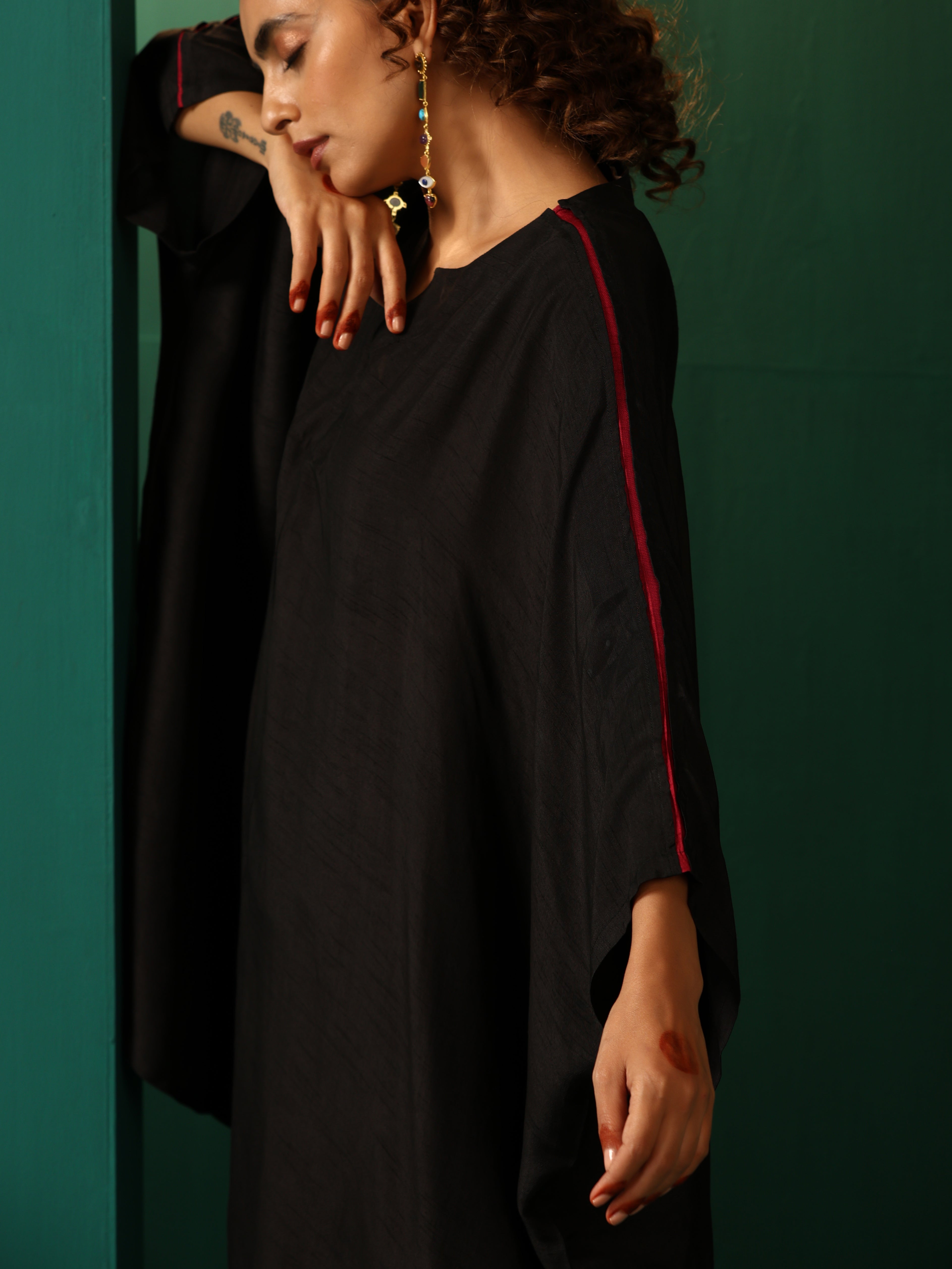 trueBrowns Black Silk Kaftan Pant Set - Distacart