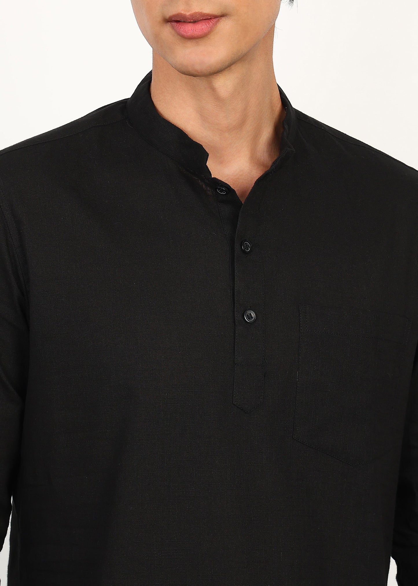 Fabmade Noir Linen Short Kurta - Distacart