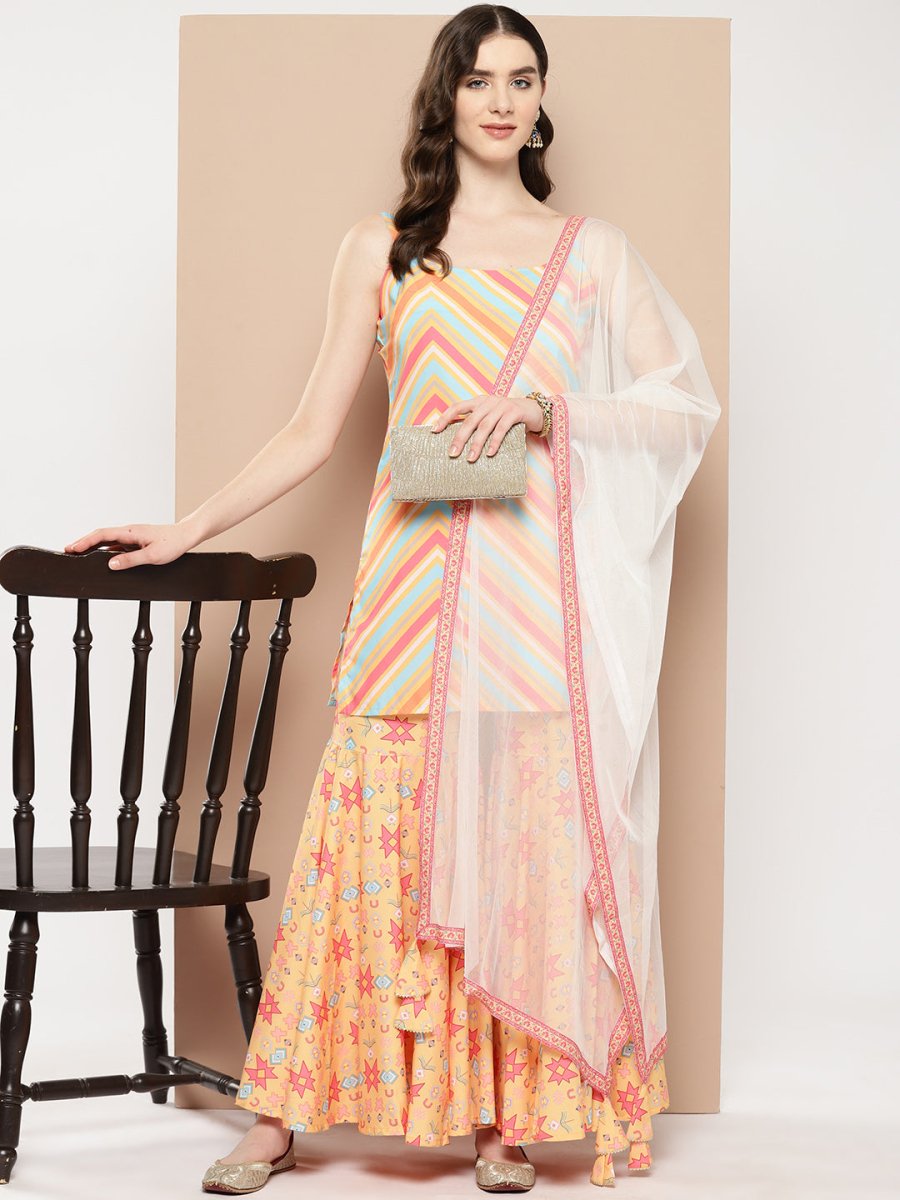 Ahalyaa Women Printed Regular Gotta Patti Kurti with Sharara & With Dupatta - Distacart