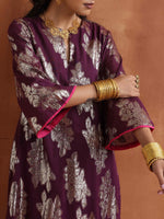 Thumbnail for trueBrowns Purple Metallic Straight Kurta Set