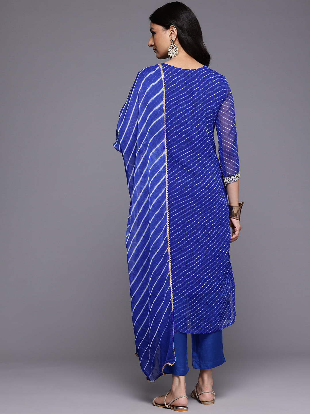 Varanga Women Navy Blue Bandhani Zari And Sequins Emboridered Kurta Set With Dupatta - Distacart