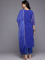 Thumbnail for Varanga Women Navy Blue Bandhani Zari And Sequins Emboridered Kurta Set With Dupatta - Distacart