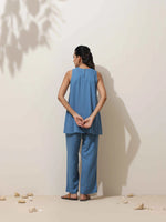 Thumbnail for trueBrowns Blue Viscose Solid Co-ord Set