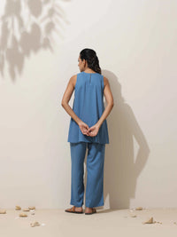 Thumbnail for trueBrowns Blue Viscose Solid Co-ord Set