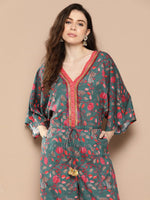 Thumbnail for Ahalyaa Printed Basic Jumpsuit with Lace Inserts - Distacart