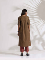 Thumbnail for trueBrowns Brown Slub Highslit Kurta Set