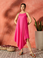 Thumbnail for InWeave Black Floral Fuchsia Asymmetrical Dress