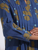 Thumbnail for trueBrowns Blue Cotton Print Pleated Kurta Set
