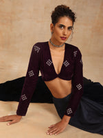 Thumbnail for trueBrowns Wine Velvet Embroidered Blouse - Distacart