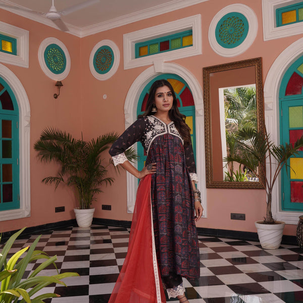 BulBul Bhumika Chanderi Red Kurta Set with Dupatta