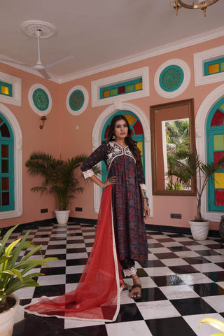 BulBul Bhumika Chanderi Red Kurta Set with Dupatta