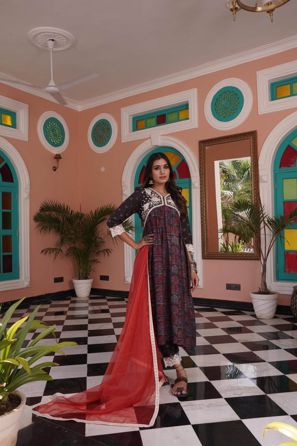 BulBul Bhumika Chanderi Red Kurta Set with Dupatta