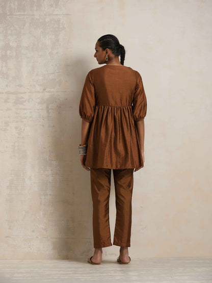 trueBrowns Brown Silk Angrakha Co-ord Set - Distacart