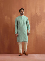 Thumbnail for trueBrowns Men's Green Cotton Dobby Kurta
