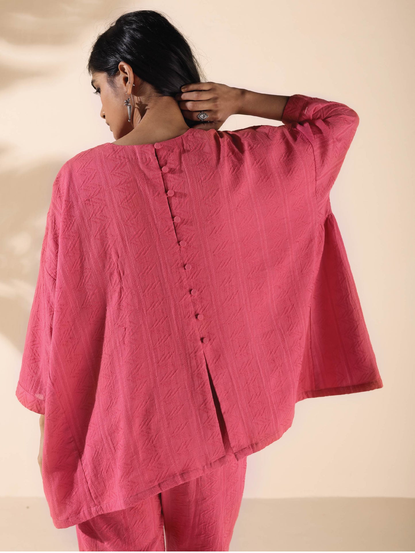 trueBrowns Pink Cotton Dobby Oversized Co-ord Set - Distacart
