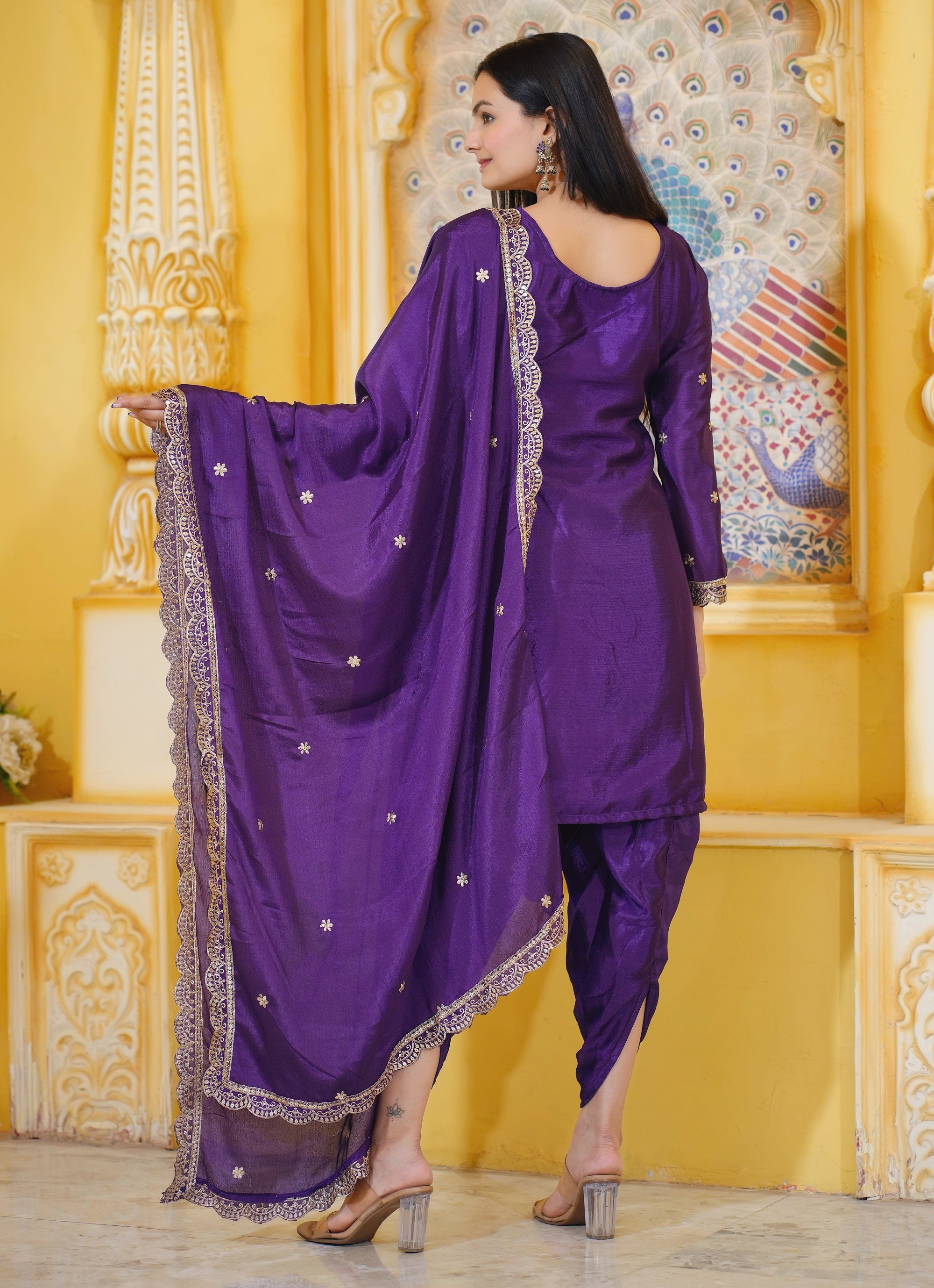 Teeya Creation Purple Color Chinon Silk Heavy Embroidery Work Fully Stitched Salwar Suit - Distacart
