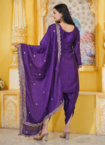 Thumbnail for Teeya Creation Purple Color Chinon Silk Heavy Embroidery Work Fully Stitched Salwar Suit - Distacart