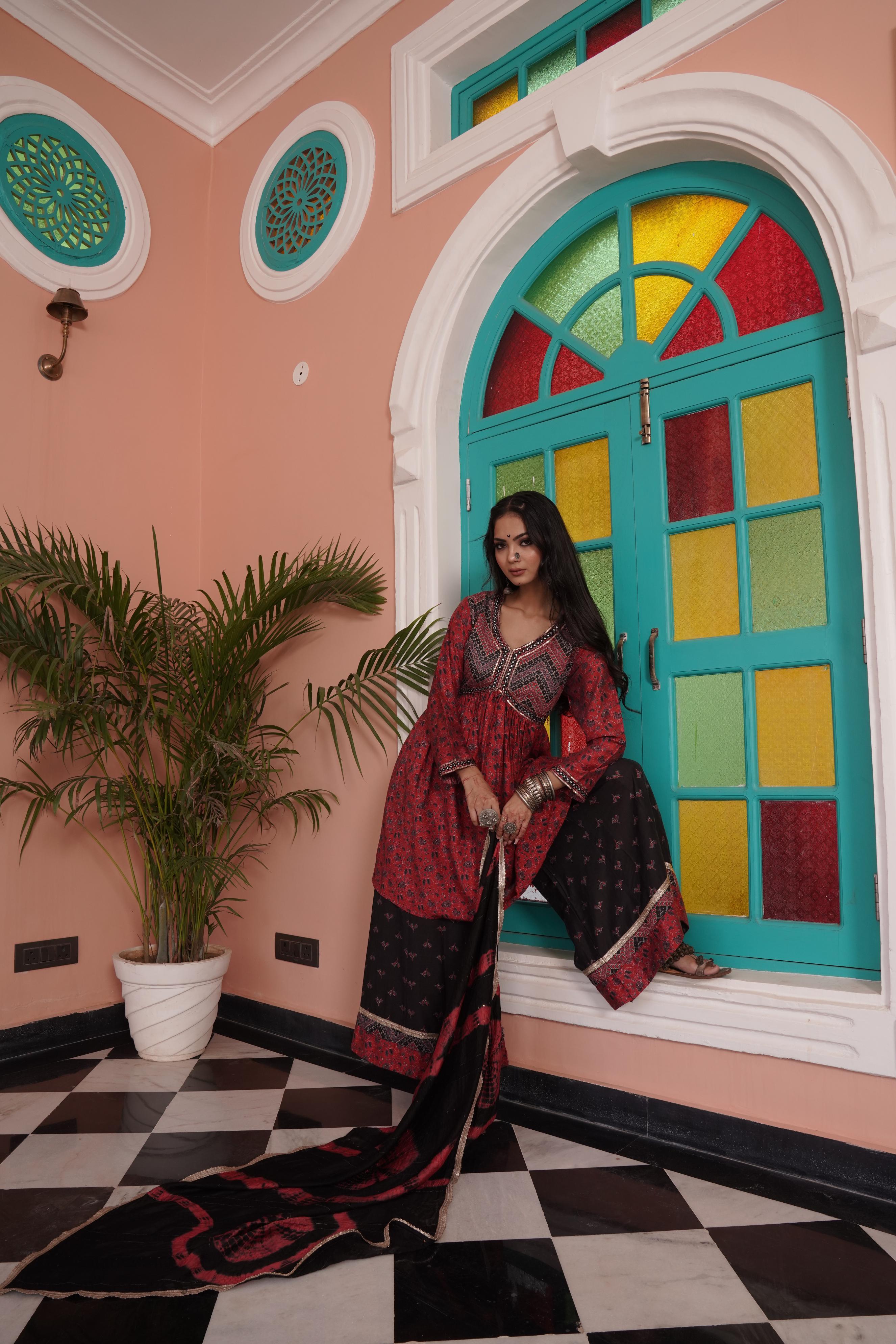 BulBul Kanishka Chanderi Red Kurta Set with Dupatta
