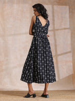 Thumbnail for trueBrowns Black White Geometric Print Cotton Sleeveless Wrap Dress - Distacart