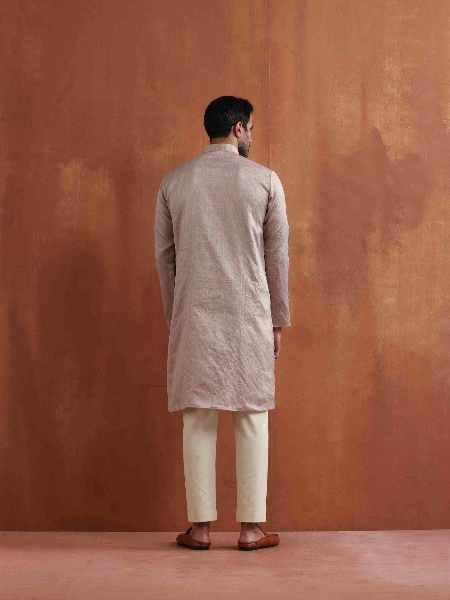 trueBrowns Men's Beige Sequin Chanderi Kurta - Distacart