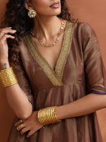 Thumbnail for trueBrowns Bronze Tissue Flared Anarkali Kurta Set
