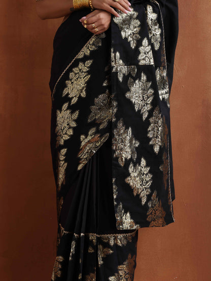 trueBrowns Black Metallic Ready To Wear Saree - Distacart